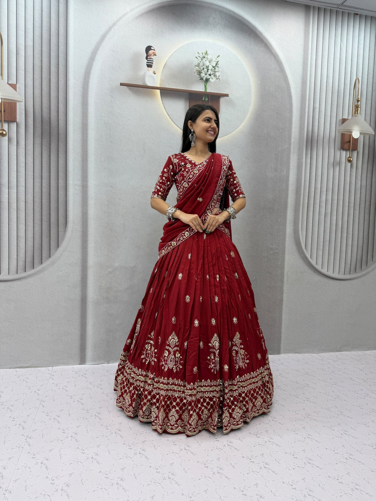Meherika Vichitra Silk Embroidered Lehenga Choli Set with Sequin Work and Matching Dupatta