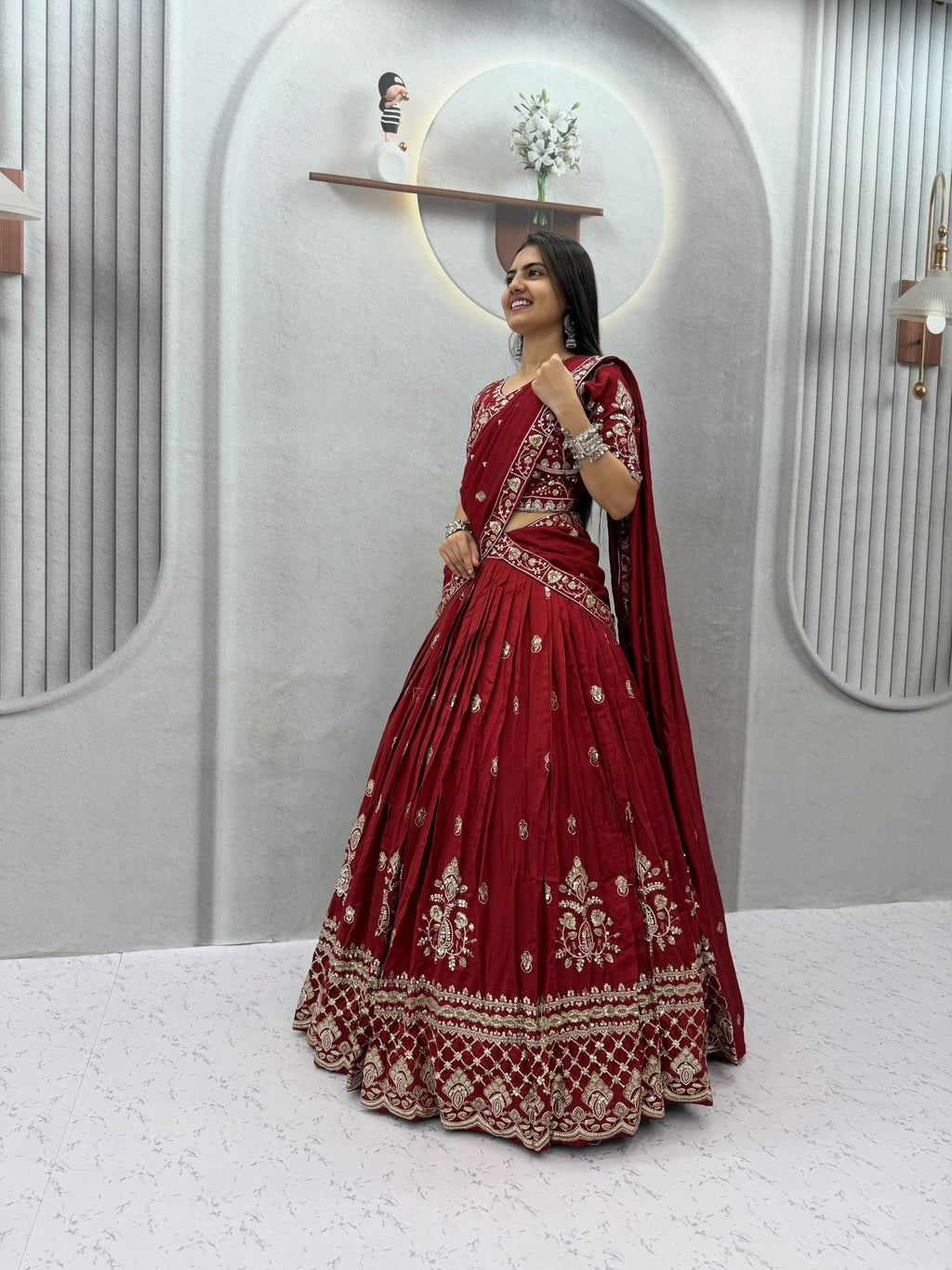 Meherika Vichitra Silk Embroidered Lehenga Choli Set with Sequin Work and Matching Dupatta
