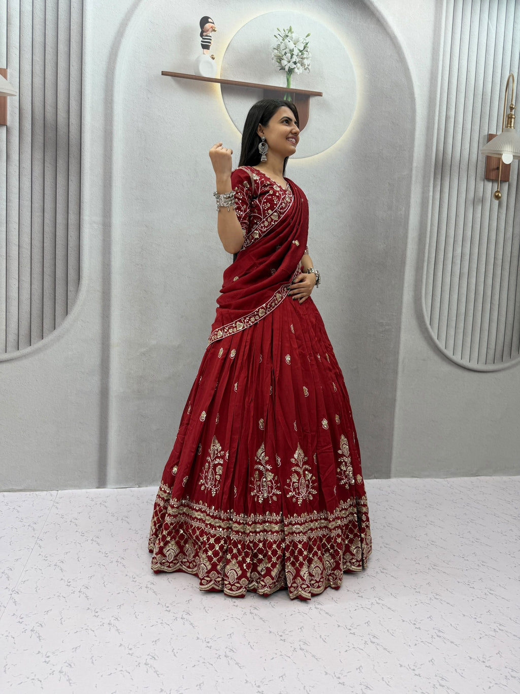 Meherika Vichitra Silk Embroidered Lehenga Choli Set with Sequin Work and Matching Dupatta