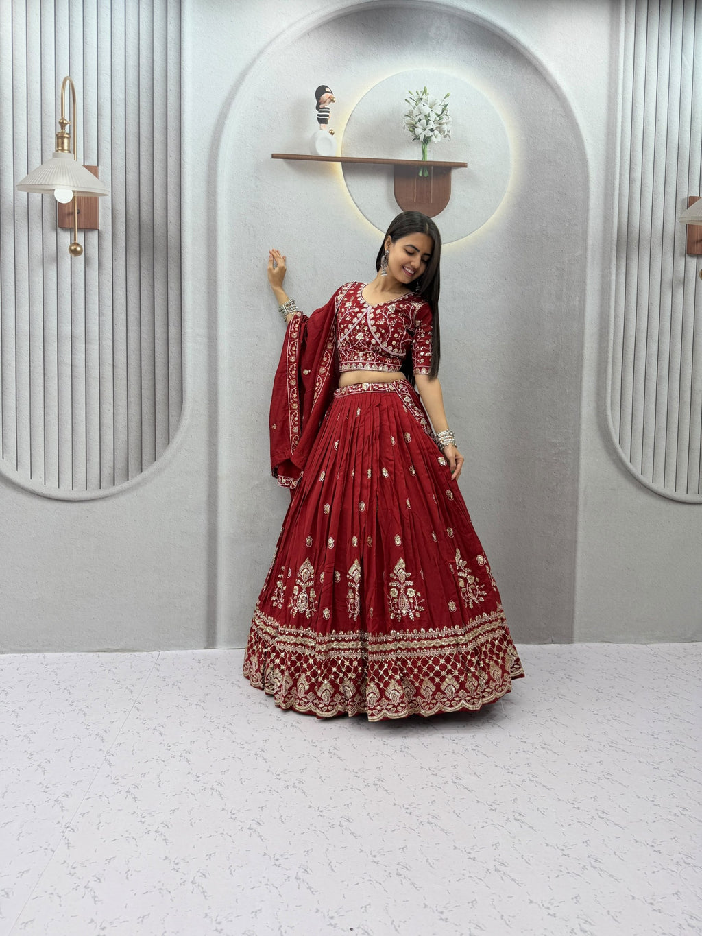 Meherika Vichitra Silk Embroidered Lehenga Choli Set with Sequin Work and Matching Dupatta