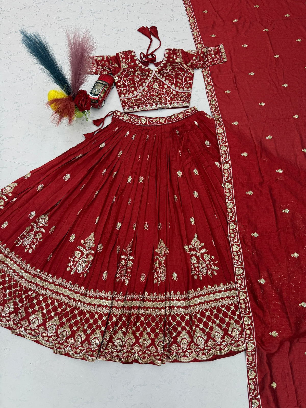 Meherika Vichitra Silk Embroidered Lehenga Choli Set with Sequin Work and Matching Dupatta