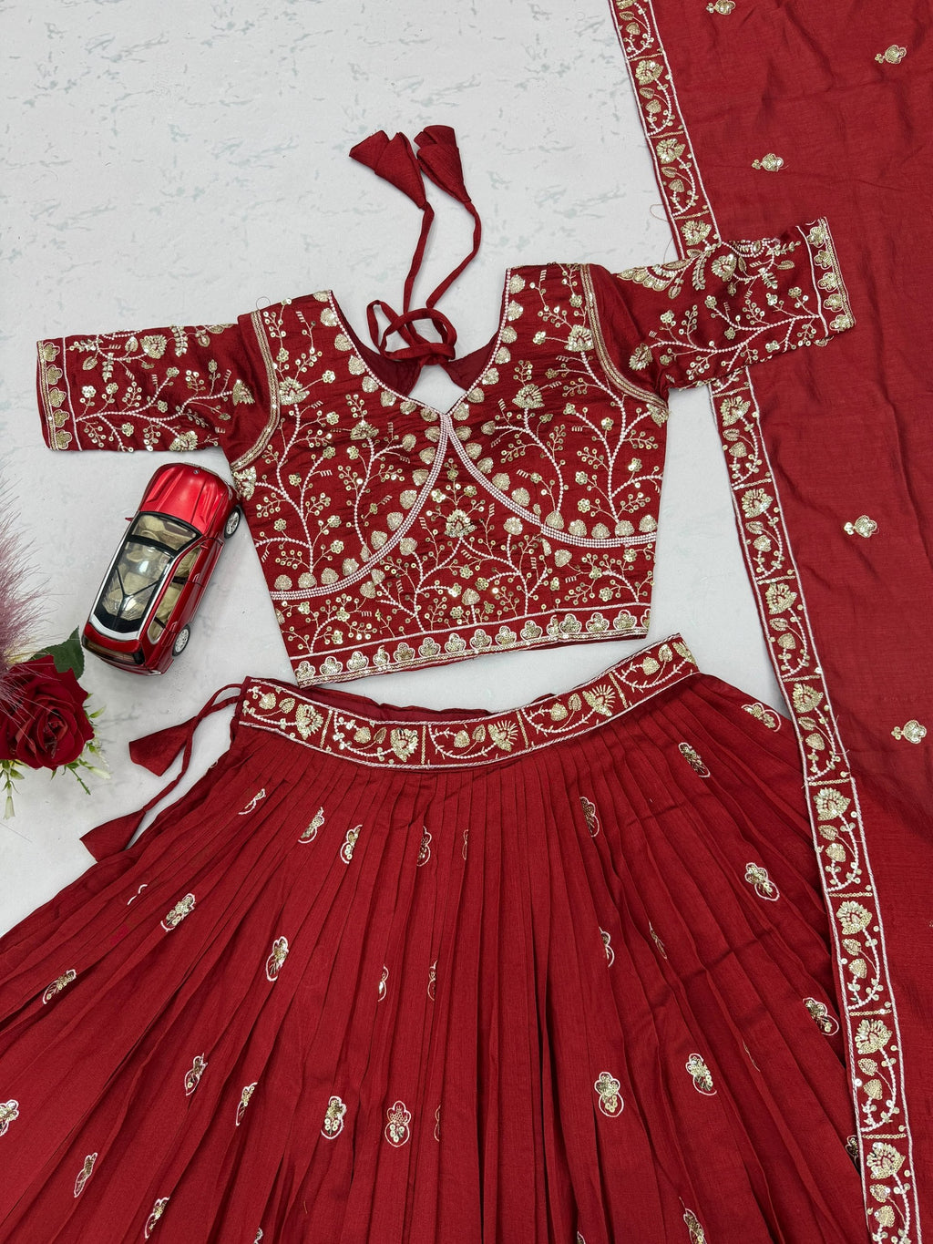 Meherika Vichitra Silk Embroidered Lehenga Choli Set with Sequin Work and Matching Dupatta