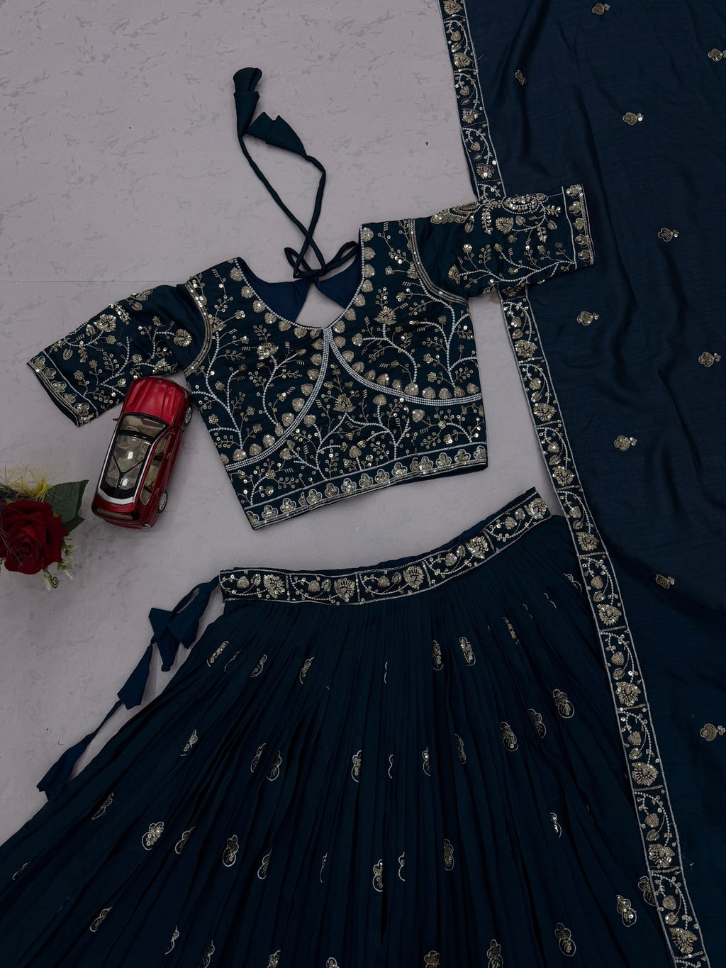 Meherika Vichitra Silk Embroidered Lehenga Choli Set with Sequin Work and Matching Dupatta