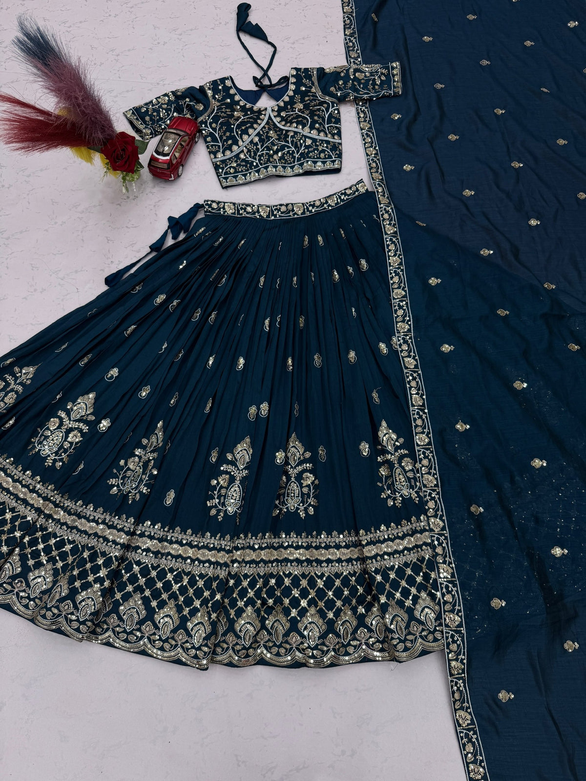 Meherika Vichitra Silk Embroidered Lehenga Choli Set with Sequin Work and Matching Dupatta
