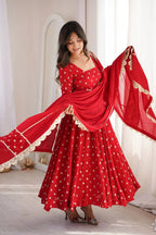 Maher Heavy Chinon Silk Zari Embroidered Anarkali with Pant & Dupatta Set