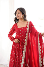 Maher Heavy Chinon Silk Zari Embroidered Anarkali with Pant & Dupatta Set
