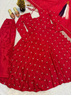 Maher Heavy Chinon Silk Zari Embroidered Anarkali with Pant & Dupatta Set