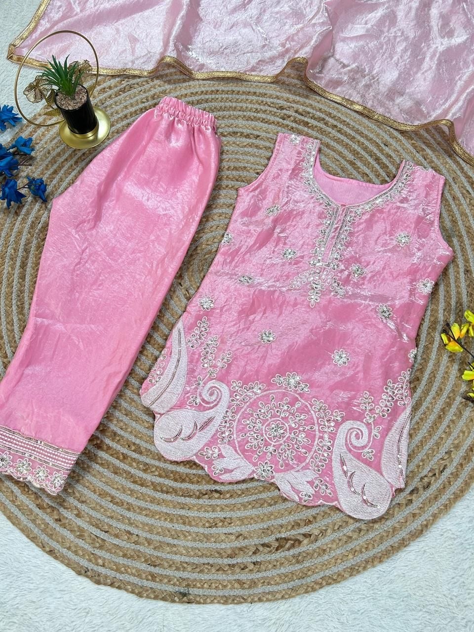Vaanya Fendy Silk Sequins Embroidered Palazzo Suit with Dupatta
