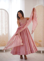 Mahveen Noor Premium Sleeveless Anarkali Gown with Chanderi Silk Dupatta