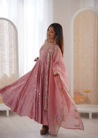 Mahveen Noor Premium Sleeveless Anarkali Gown with Chanderi Silk Dupatta
