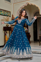 Designer Georgette Gown with Thread & Sequin Work Dupatta