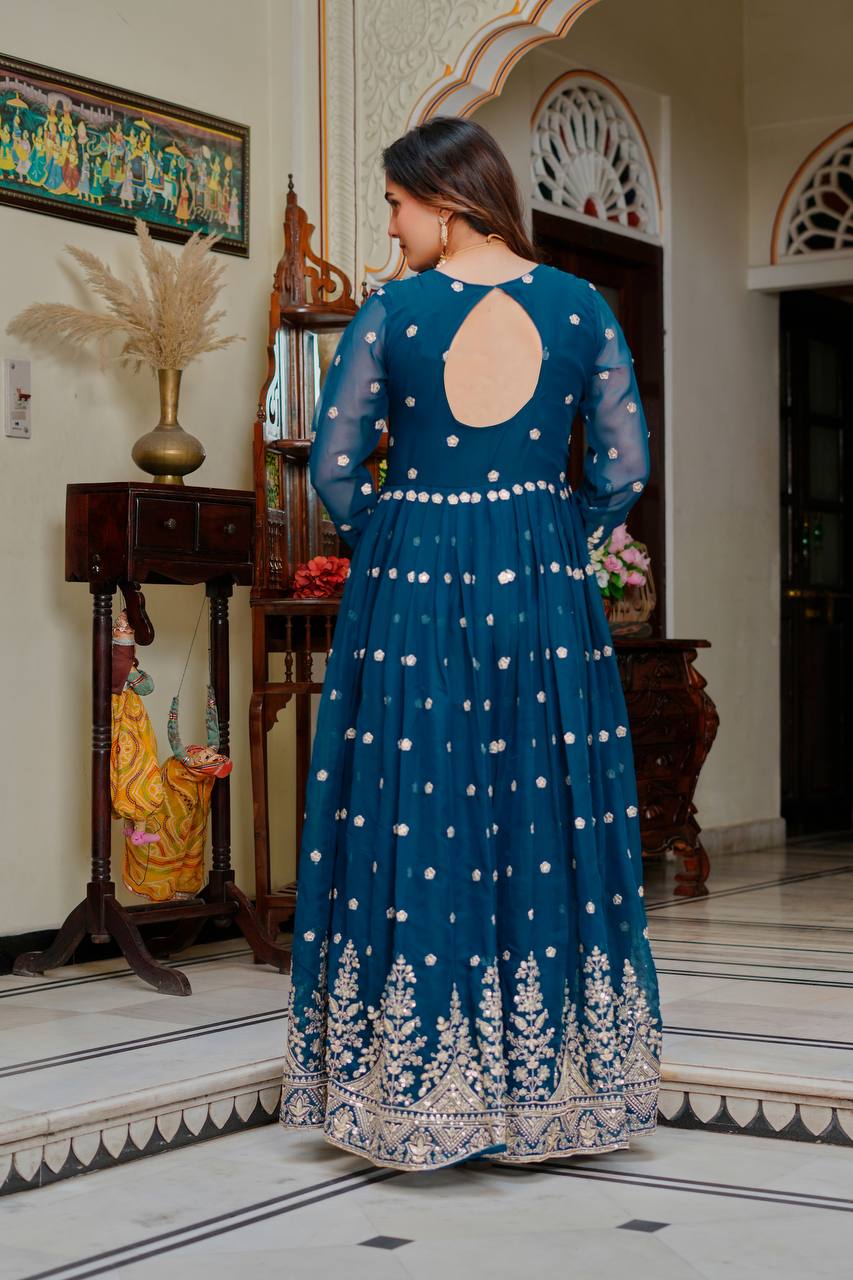Designer Georgette Gown with Thread & Sequin Work Dupatta