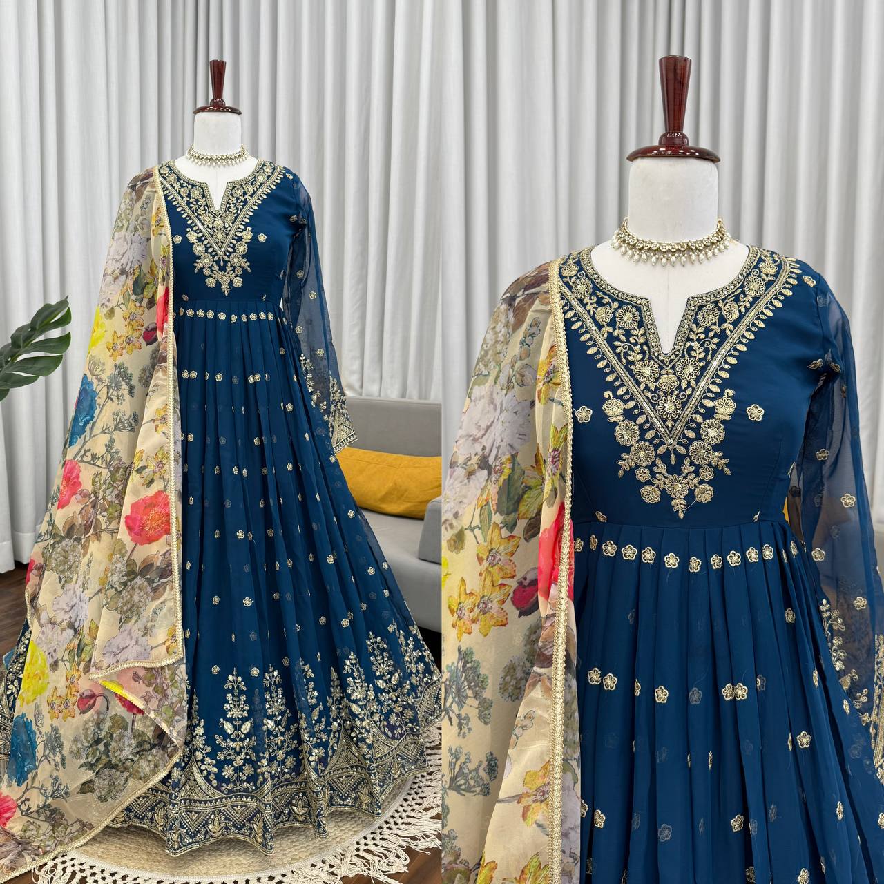 Designer Georgette Gown with Thread & Sequin Work Dupatta
