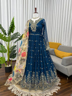 Designer Georgette Gown with Thread & Sequin Work Dupatta