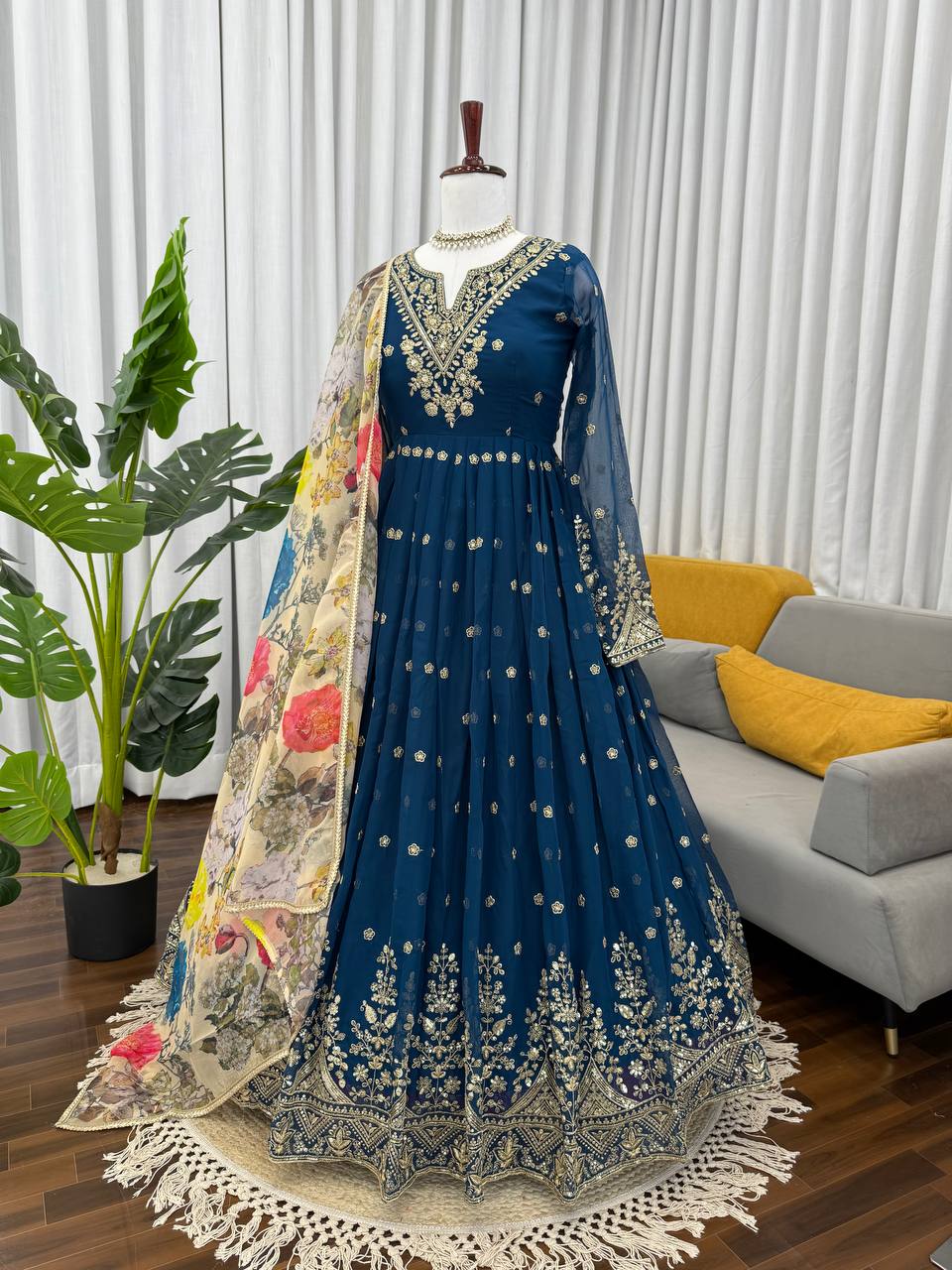 Designer Georgette Gown with Thread & Sequin Work Dupatta