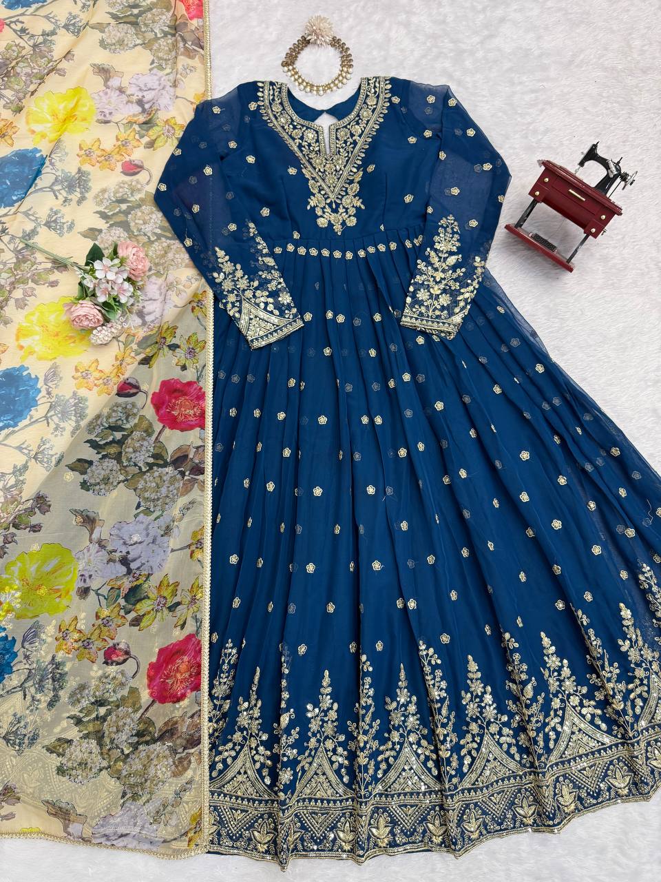 Designer Georgette Gown with Thread & Sequin Work Dupatta