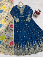 Designer Georgette Gown with Thread & Sequin Work Dupatta