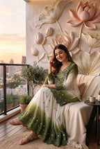 Vaidehi Dual Tone Star Georgette Thread Embroidered Kurti with Palazzo & Cutwork Dupatta Set