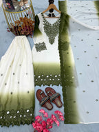 Vaidehi Dual Tone Star Georgette Thread Embroidered Kurti with Palazzo & Cutwork Dupatta Set