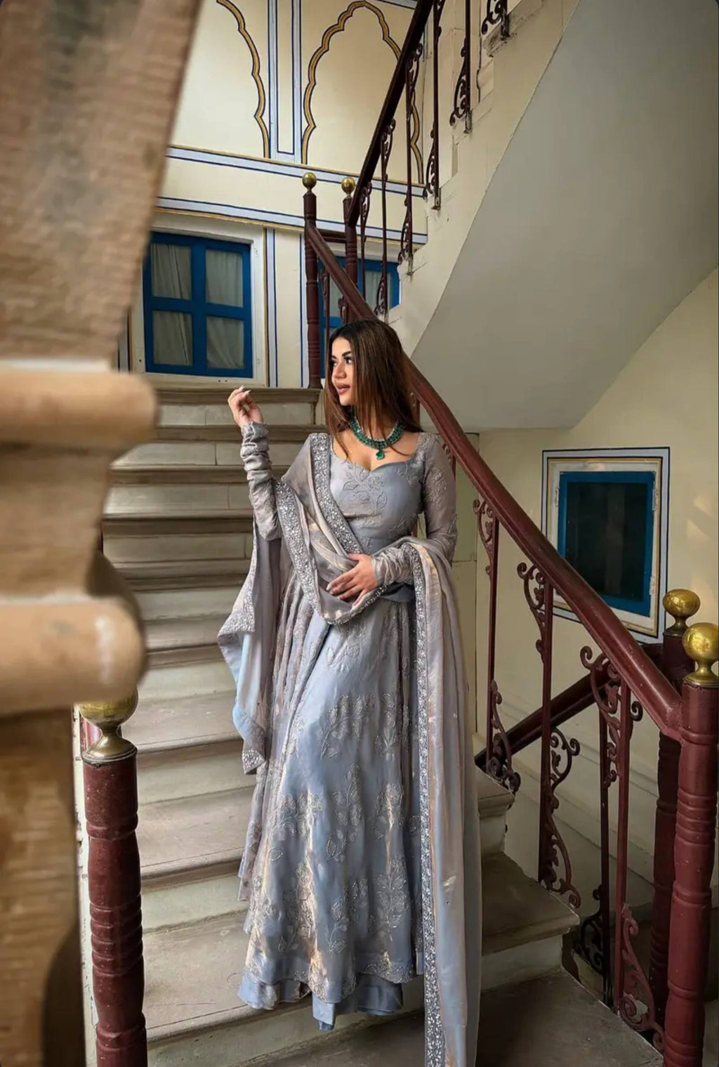 Elegant Hand Work Anarkali Suit with Four Side Embroidered Dupatta