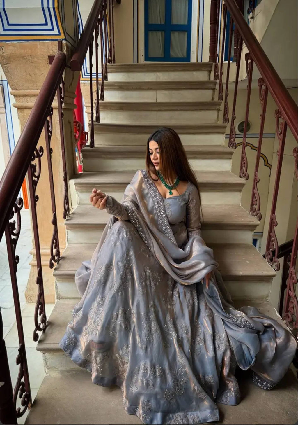 Elegant Hand Work Anarkali Suit with Four Side Embroidered Dupatta