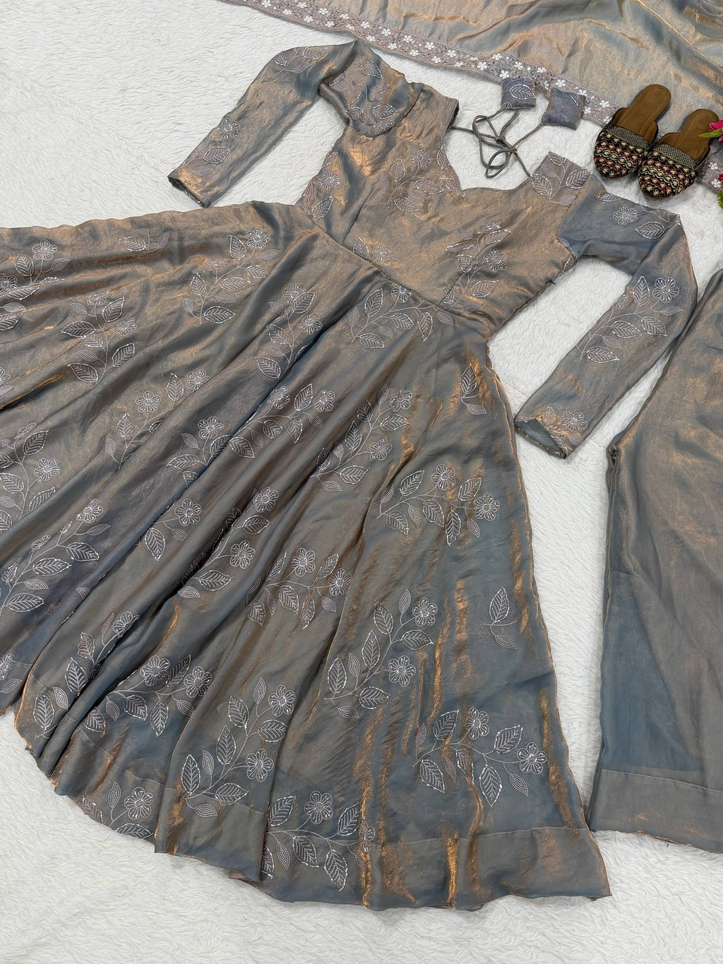 Elegant Hand Work Anarkali Suit with Four Side Embroidered Dupatta