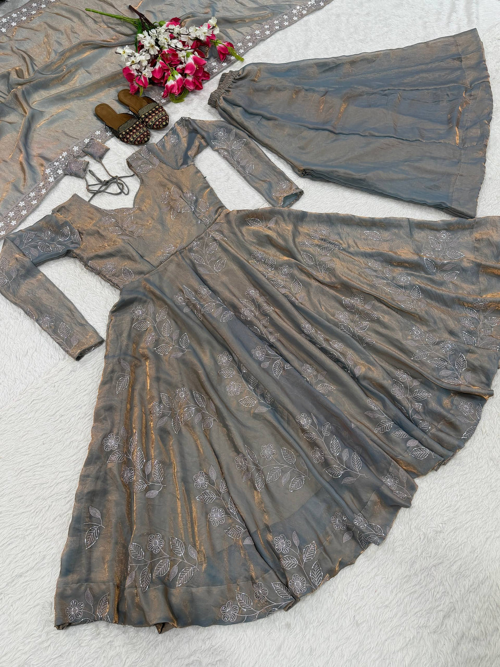 Elegant Hand Work Anarkali Suit with Four Side Embroidered Dupatta