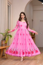 Avyanna Floral Print Organza Gown with Pant & Organza Dupatta Set
