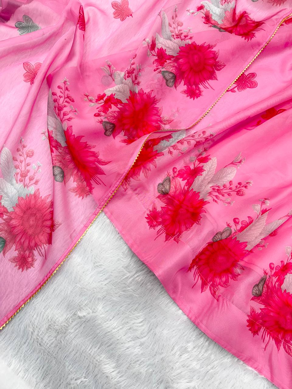 Avyanna Floral Print Organza Gown with Pant & Organza Dupatta Set