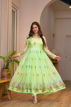 Avyanna Floral Print Organza Gown with Pant & Organza Dupatta Set
