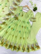 Avyanna Floral Print Organza Gown with Pant & Organza Dupatta Set