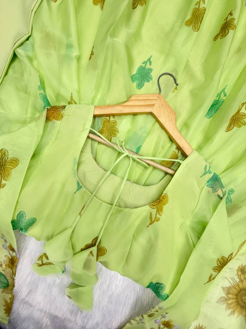 Avyanna Floral Print Organza Gown with Pant & Organza Dupatta Set