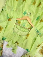 Avyanna Floral Print Organza Gown with Pant & Organza Dupatta Set