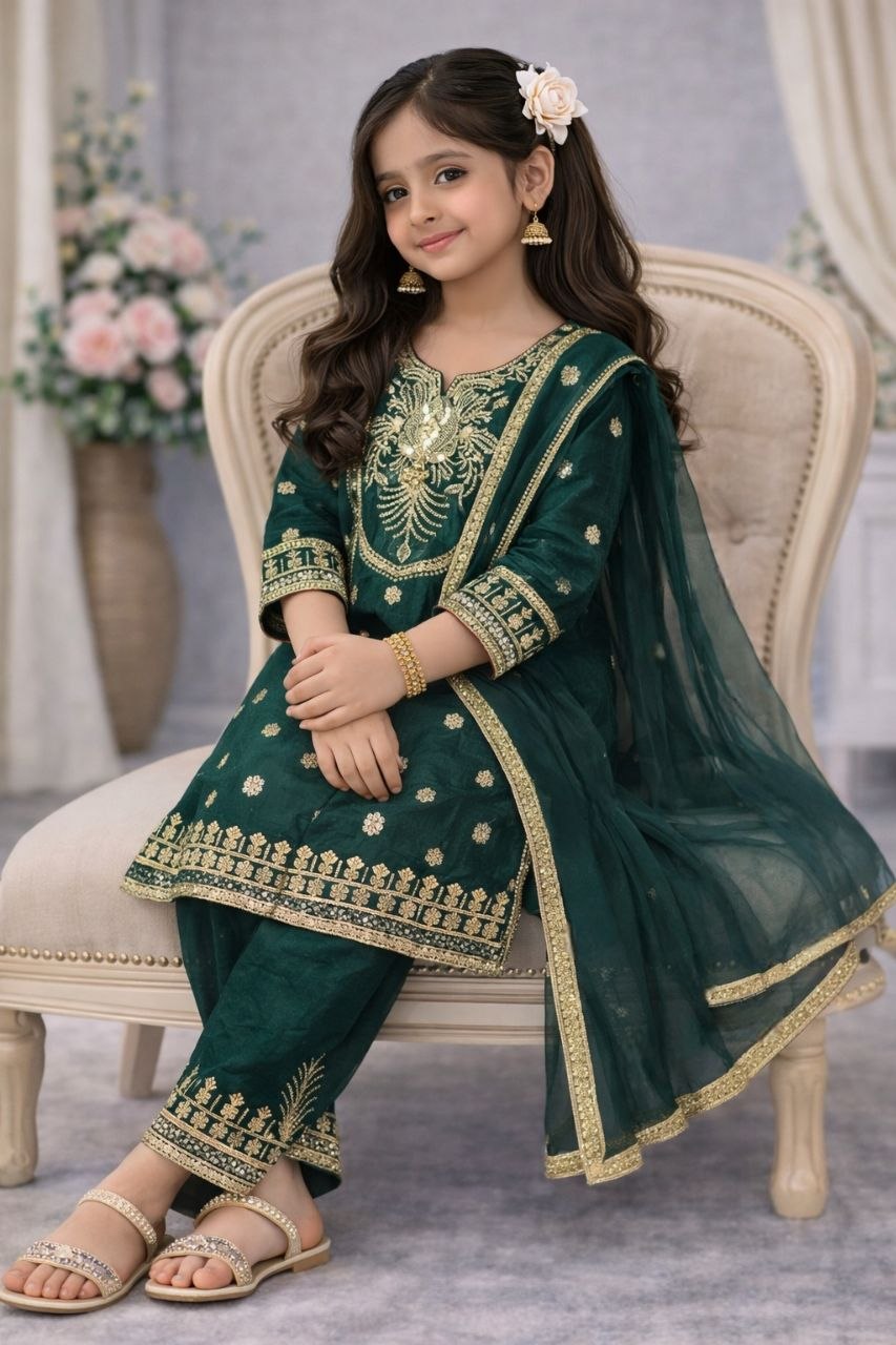 Aarivya Fendy Silk Sequins Embroidered Palazzo Suit with Dupatta