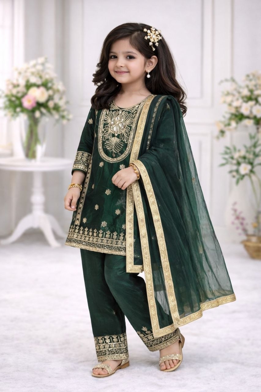 Aarivya Fendy Silk Sequins Embroidered Palazzo Suit with Dupatta