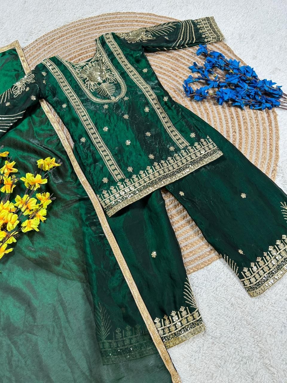 Aarivya Fendy Silk Sequins Embroidered Palazzo Suit with Dupatta