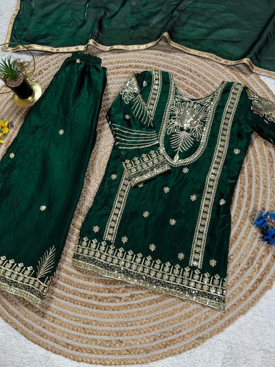 Aarivya Fendy Silk Sequins Embroidered Palazzo Suit with Dupatta