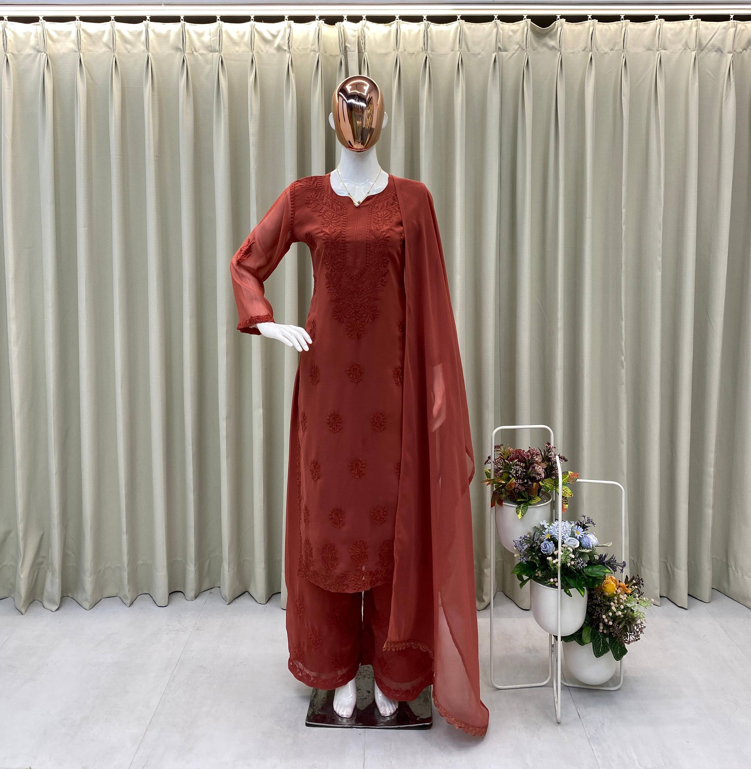 Festive Wear Embroidered Palazzo Suit with Designer Dupatta