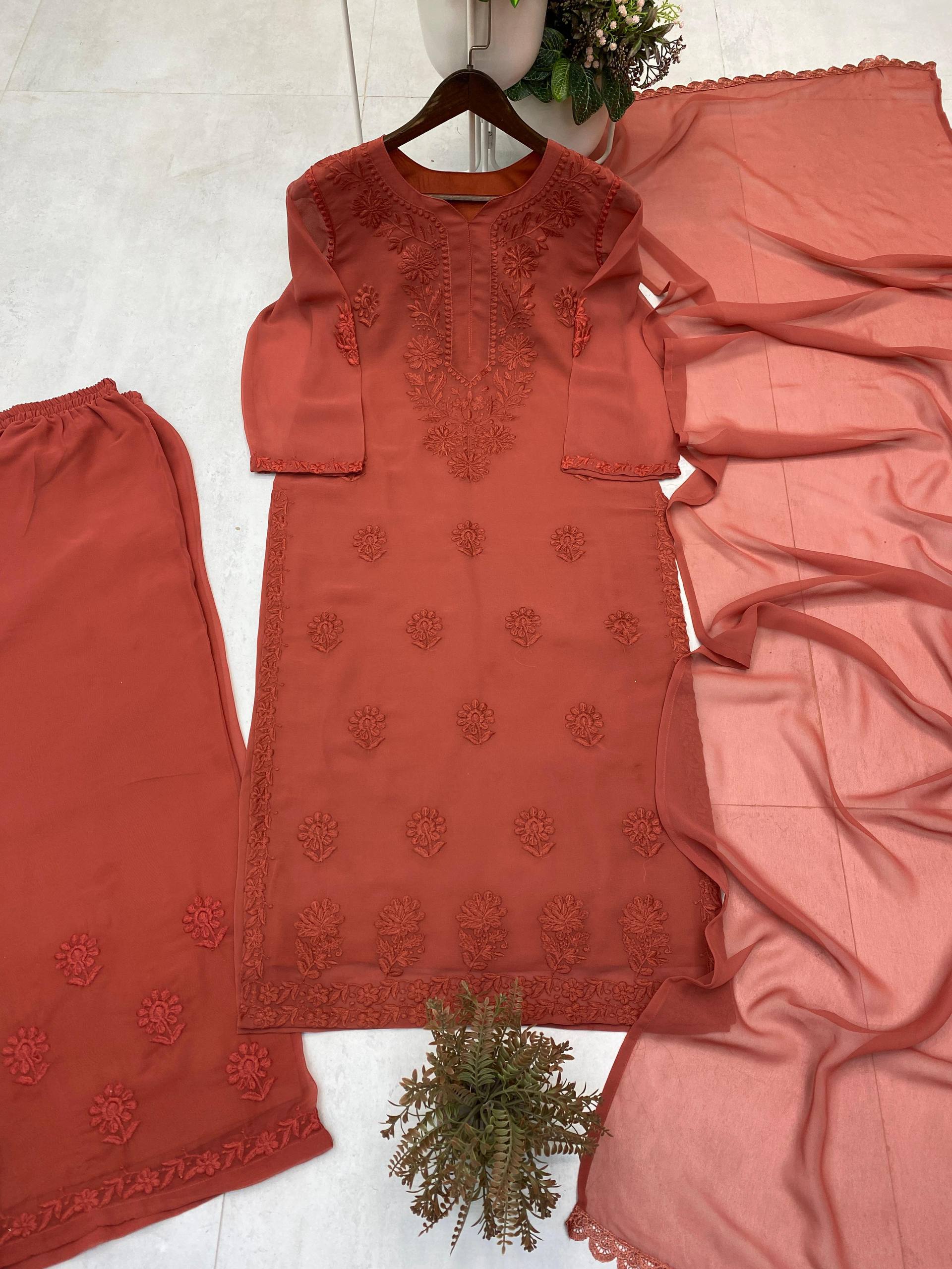 Festive Wear Embroidered Palazzo Suit with Designer Dupatta