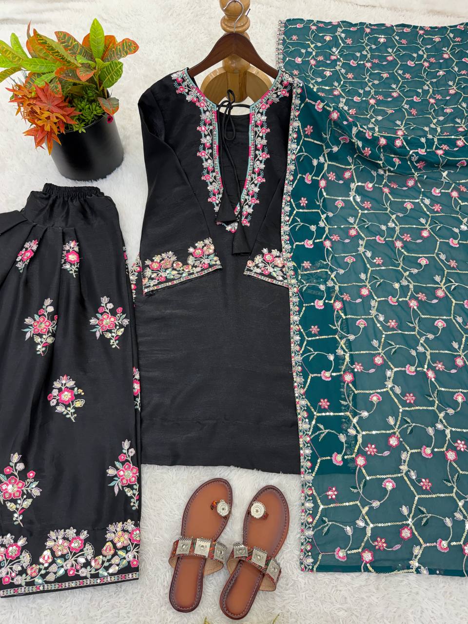 Luxury Embroidered Roman Silk Suit