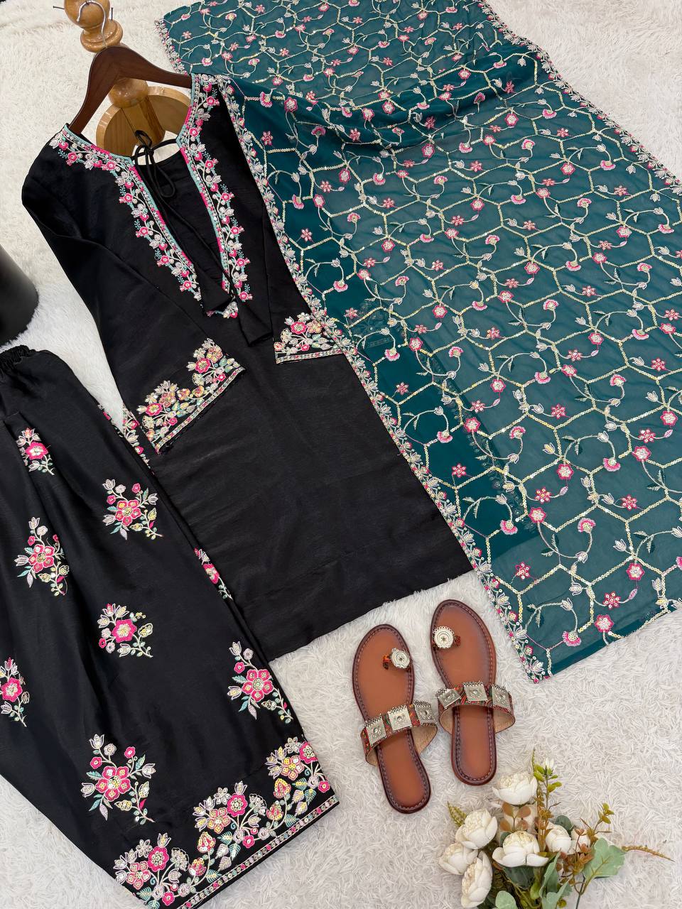 Luxury Embroidered Roman Silk Suit