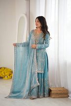 Zunaira Premium Fendy Silk Beaded Sharara Suit Set with Sequin Detailing