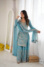 Zunaira Premium Fendy Silk Beaded Sharara Suit Set with Sequin Detailing