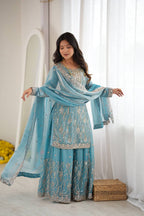 Zunaira Premium Fendy Silk Beaded Sharara Suit Set with Sequin Detailing