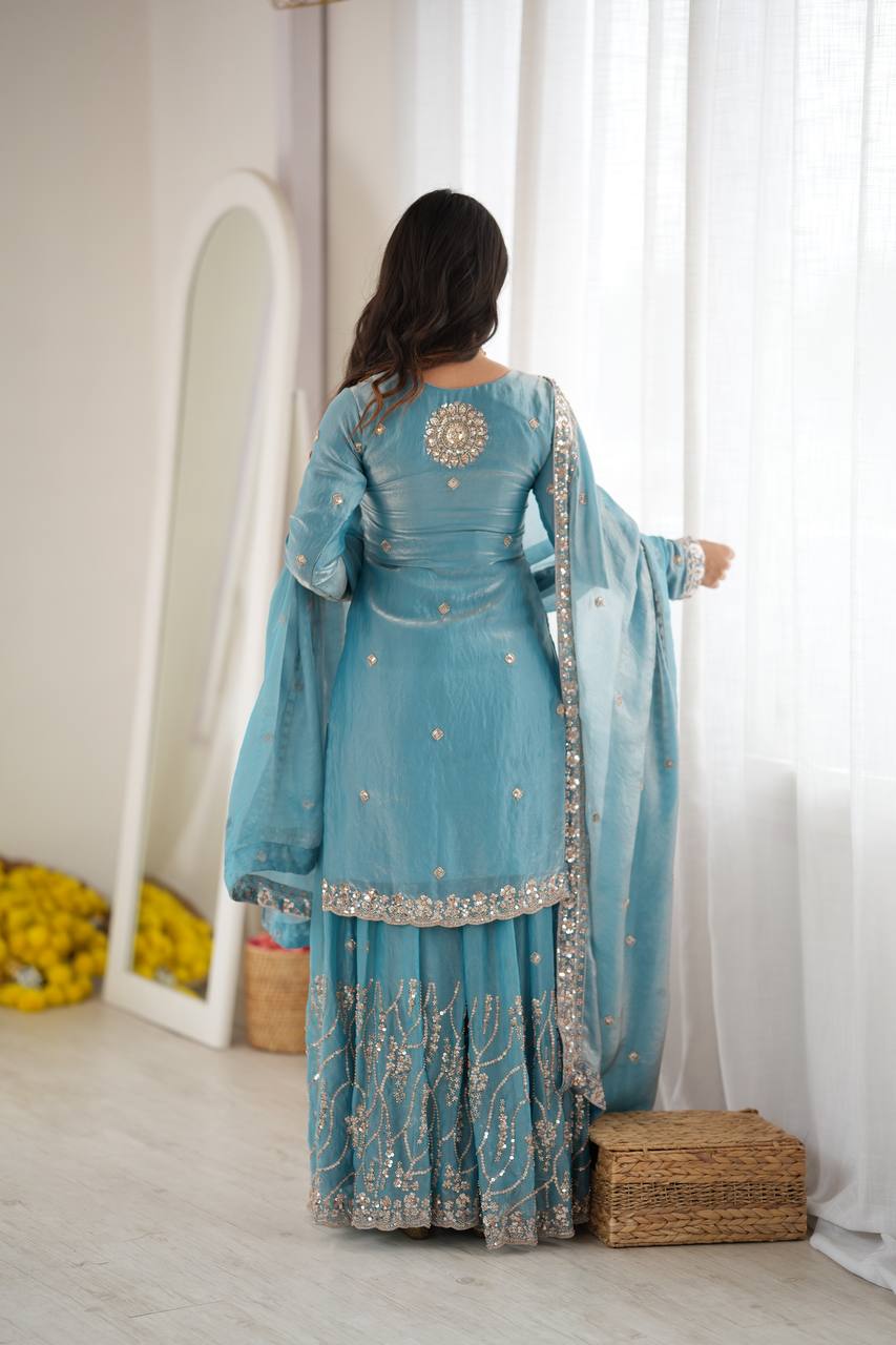 Zunaira Premium Fendy Silk Beaded Sharara Suit Set with Sequin Detailing