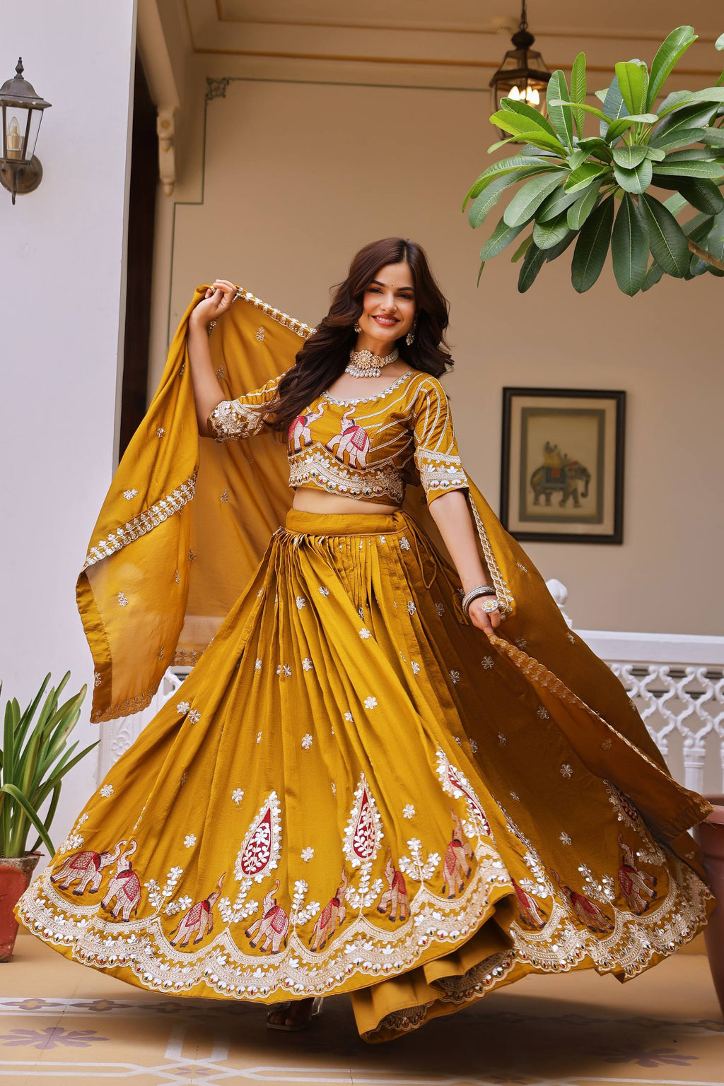 Aashvi Pure Vichitra Silk Lehenga Choli with Heavy Gota Patti, Threadwork and Sequin Embroidery
