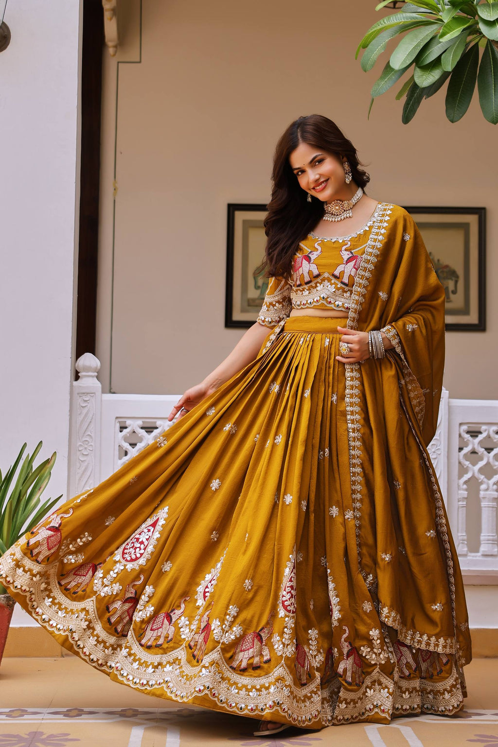 Aashvi Pure Vichitra Silk Lehenga Choli with Heavy Gota Patti, Threadwork and Sequin Embroidery