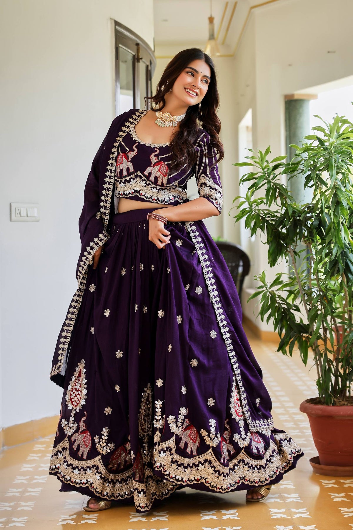 Aashvi Pure Vichitra Silk Lehenga Choli with Heavy Gota Patti, Threadwork and Sequin Embroidery