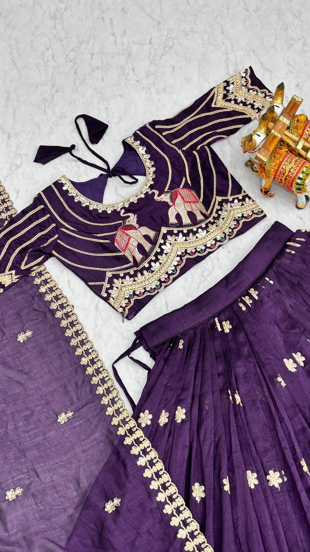 Aashvi Pure Vichitra Silk Lehenga Choli with Heavy Gota Patti, Threadwork and Sequin Embroidery