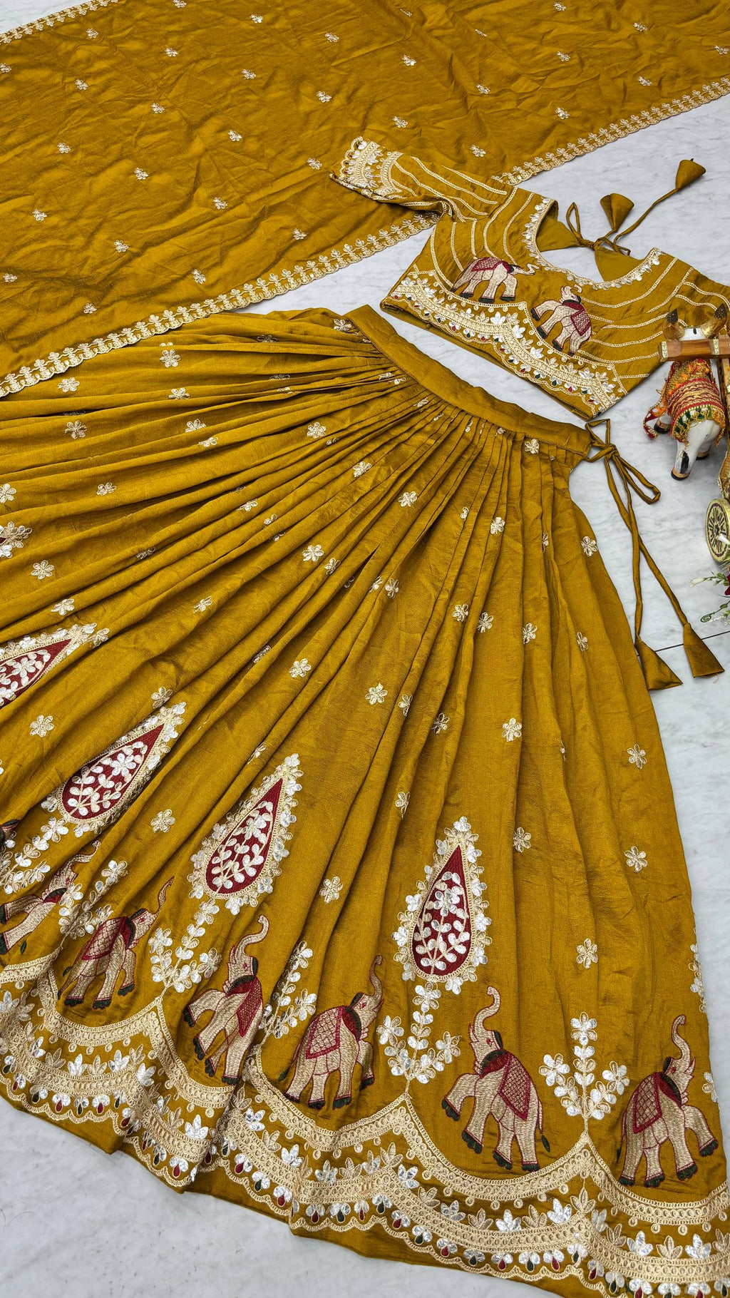 Aashvi Pure Vichitra Silk Lehenga Choli with Heavy Gota Patti, Threadwork and Sequin Embroidery